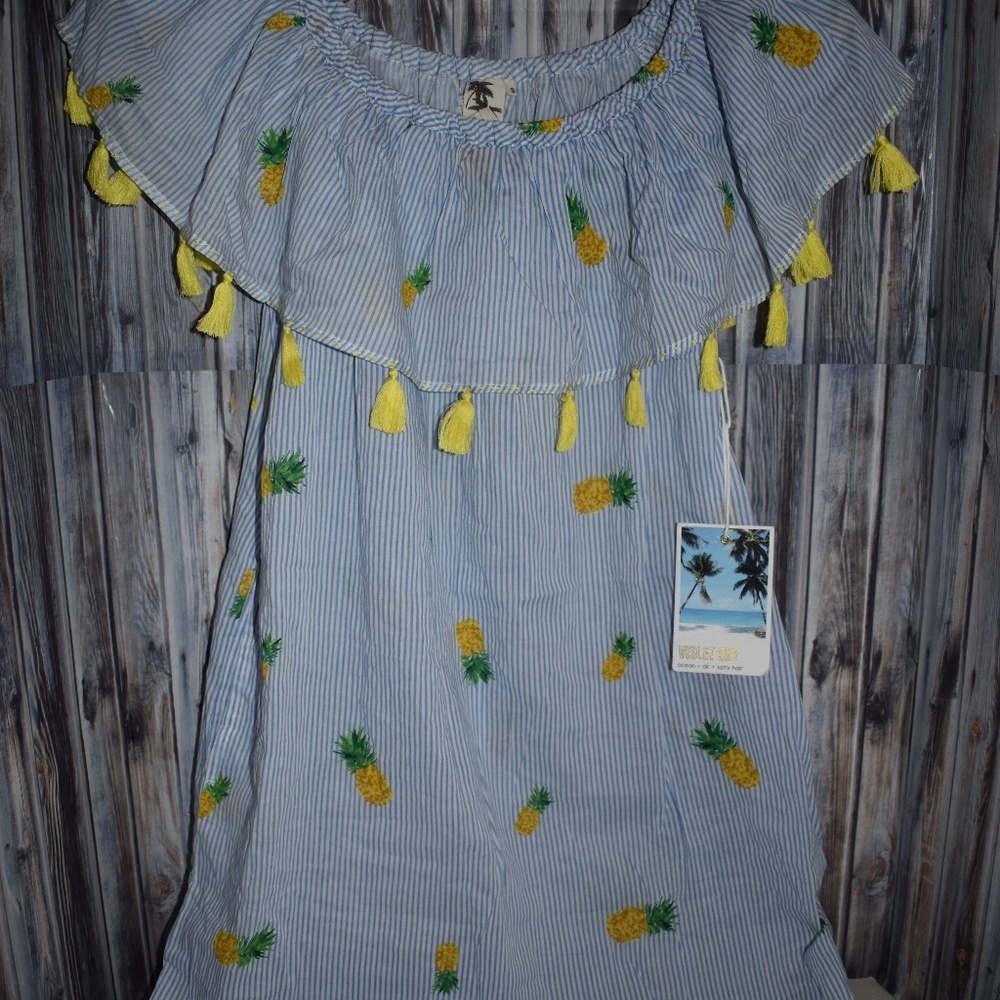 Violet Sky Striped Pineapple Summer Dress Tassel S